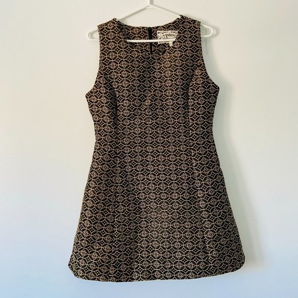 NWT Gold Brocade Espresso Brown Pink Martini Party Dress XS - Picture 3 of 6